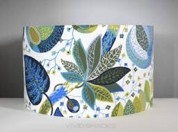Green & Blue Lampshade Scandinavian Fabric 30cm To 45cm Diameter Handmade By Vivid Shades, Funky Botanical Flower Floral Leaf Tropical - thumbnail 1