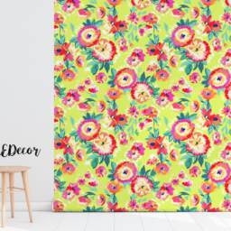 Bright Floral Wallpaper, Adhesive, Flowers Garden Meadow Wall Mural, Nature, Covering, Decal, Decor #132 - thumbnail 2