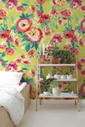 Bright Floral Wallpaper, Adhesive, Flowers Garden Meadow Wall Mural, Nature, Covering, Decal, Decor #132