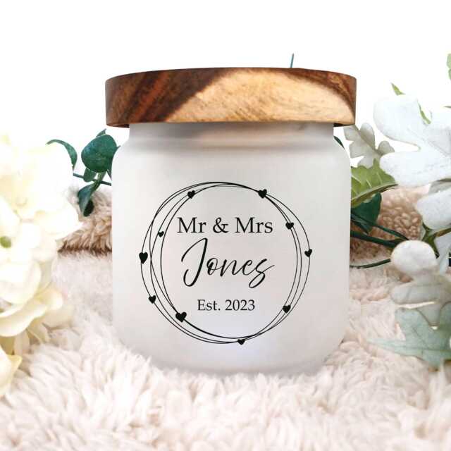 Personalised Wedding Candle Jar, Engagement Gift, Happy Couple Anniversary Celebration Keepsake Engaged, Favours - image 1