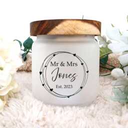 Personalised Wedding Candle Jar, Engagement Gift, Happy Couple Anniversary Celebration Keepsake Engaged, Favours - thumbnail 1