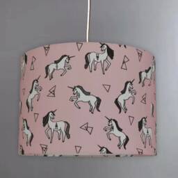 New Kids Girls Room Unicorn Print Lamp Shade Pendant Light On Pink Fabric - thumbnail 2