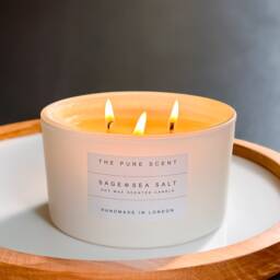 Sage & Sea Salt Soy Candle Large 3 Wick, Handmade in London