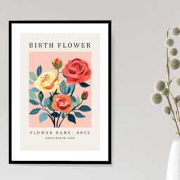 Birth Flower Print June Rose - Birthday Month Poster Botanical Wall Art Gift Idea A5 A4 A3 Framed Or Unframed - thumbnail 3