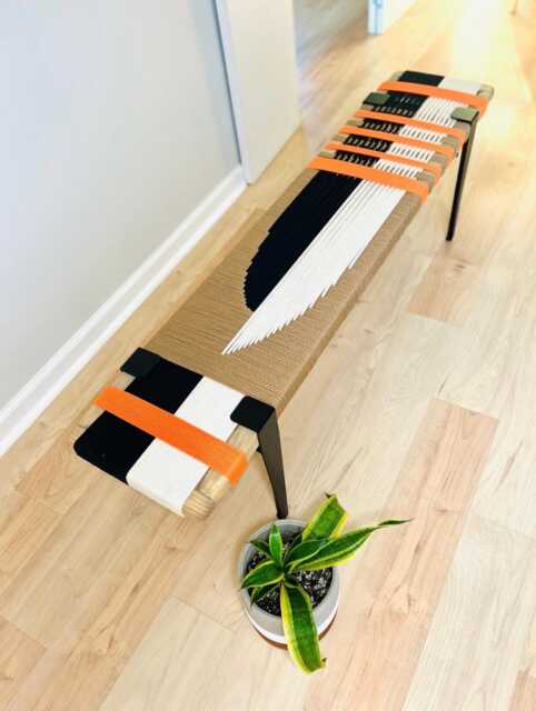 Ready To Ship Mid-Century Modern Style Bench Mudroom/Entryway Hand Woven End Of Bed Stool Custom Made Handmade - image 1