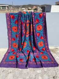 Velvet Suzani Handmade Quilt - Traditional Ethnic Bed Cover - thumbnail 1
