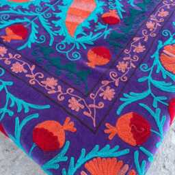 Velvet Suzani Handmade Quilt - Traditional Ethnic Bed Cover - thumbnail 4