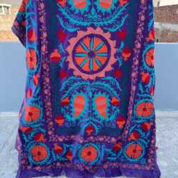 Velvet Suzani Handmade Quilt - Traditional Ethnic Bed Cover - thumbnail 3
