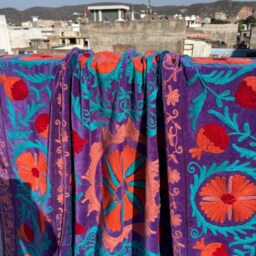 Velvet Suzani Handmade Quilt - Traditional Ethnic Bed Cover - thumbnail 2