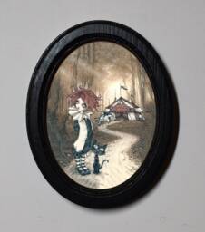 Halloween Black Oval Wooden Framed Picture, Wall Hanging, Home Decor, Circus - thumbnail 1