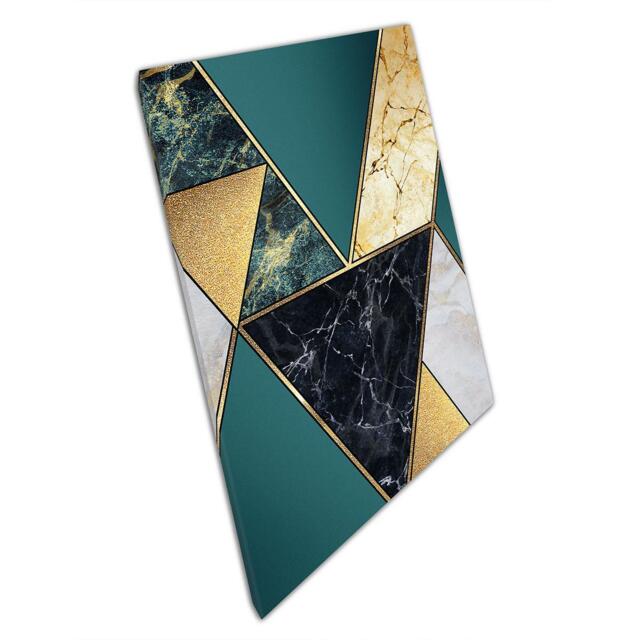 Elegant Abstract Art Deco Wall Print Gold & Blue Marbling Mosaic With Angular Shapes For Home Decor - image 1