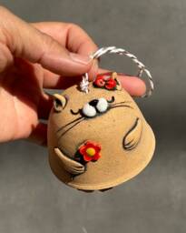 Handmade Ceramic Cat Bell Christmas Tree Ornament, Room & Garden Decor