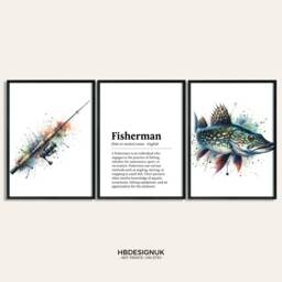 Fisherman Wall Art Poster - Set Of 3 Fishing Prints - Gifts For Men Watercolour Angler Decor Fish Artwork - thumbnail 1