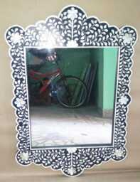 Black Mother Of Pearl Inlay Designer Mirror Frame With Complimentary - thumbnail 1