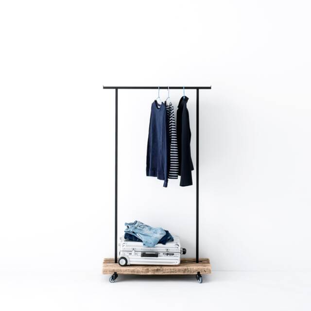 Small Clothes Rack Made Of Reclaimed Wood With Practical Wheels - image 1
