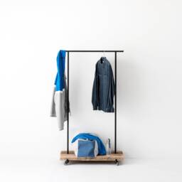 Small Clothes Rack Made Of Reclaimed Wood With Practical Wheels - thumbnail 2