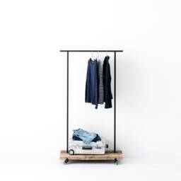 Small Clothes Rack Made Of Reclaimed Wood With Practical Wheels - thumbnail 1