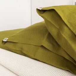 Olive Green Linen Pillow Case - Bright Moss Deco - thumbnail 2