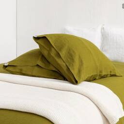 Olive Green Linen Pillow Case - Bright Moss Deco - thumbnail 3