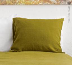 Olive Green Linen Pillow Case - Bright Moss Deco - thumbnail 1