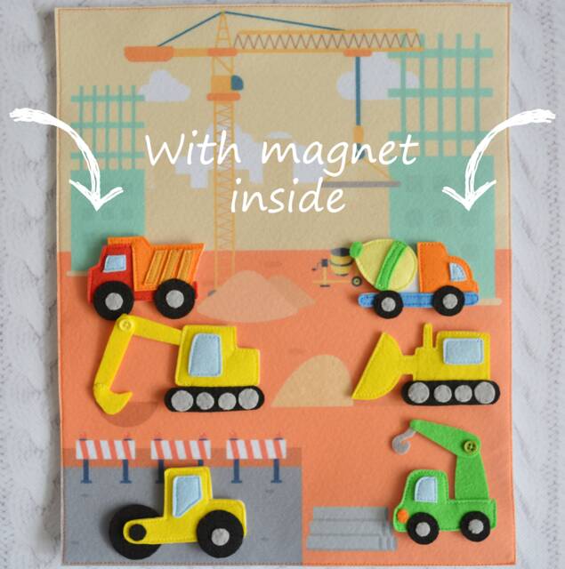 Toddler Quiet Toy Construction Vehicle Felt Busy Board - image 1