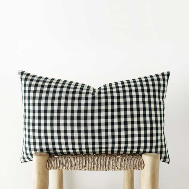 Black Gingham Lumbar Pillow Cover - Neutral Plaid Cushion - image 1