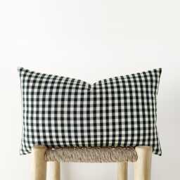 Black Gingham Lumbar Pillow Cover - Neutral Plaid Cushion