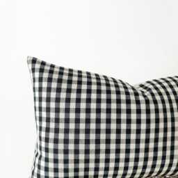 Black Gingham Lumbar Pillow Cover - Neutral Plaid Cushion - thumbnail 2
