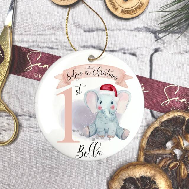 Personalised Baby's First Christmas Bauble, Keepsake, 1st Ornament, Gift For Christmas, Cute Elephant - image 1