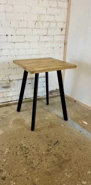 Handmade in UK Square Raw Steel/Black Metal Wood Rustic Angle Leg Pedestal Dining Bistro Bar Pub Cafe Restaurant Style Table Free Delivery - image 1