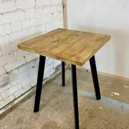 Handmade in UK Square Raw Steel/Black Metal Wood Rustic Angle Leg Pedestal Dining Bistro Bar Pub Cafe Restaurant Style Table Free Delivery - thumbnail 2