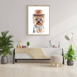 Yorkie Dog Art Print Funny in Hat Wall Decor - thumbnail 3