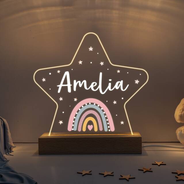 Personalised Led Rainbow Star Lamp, Kids Night Light Gift, Baby Light, Birthday Gifts For Kids, Bedroom Nursery Table - image 1