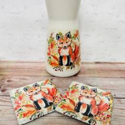 Autumn Fox Flower Vase, Coasters, Themed Gifts, Home Decor - thumbnail 3