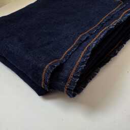 Denim Blue Linen Wool Throw Blanket - Soft Warm Sofa With Yellow Seams & Fringe - thumbnail 1