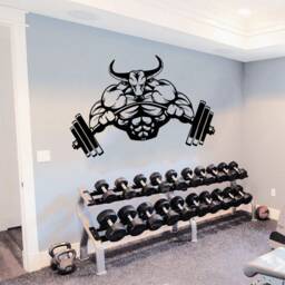 Gym Wall Decal Motivational Workout Bull Vinyl Decor T764 - thumbnail 1