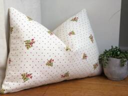 Hand Made White Country Rose Cushion Cover - Rectangle Cushions Lumbar Pillow Modern Farmhouse Decor - thumbnail 1