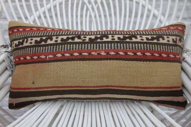 Kilim Pillow Cover, Personalized Gift, Turkish Pillow, 10x20 Brown Covers, Striped Cushion Case, Nurse Gift 464 - image 1