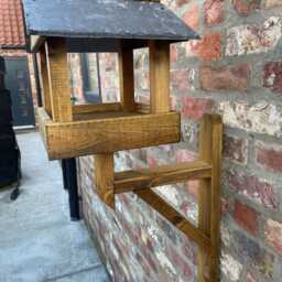 Handmade Wooden Bird Table Wall Mounted Feeder Fence Slate Roofed Garden Seed - thumbnail 4