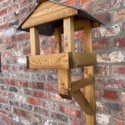 Handmade Wooden Bird Table Wall Mounted Feeder Fence Slate Roofed Garden Seed - thumbnail 2