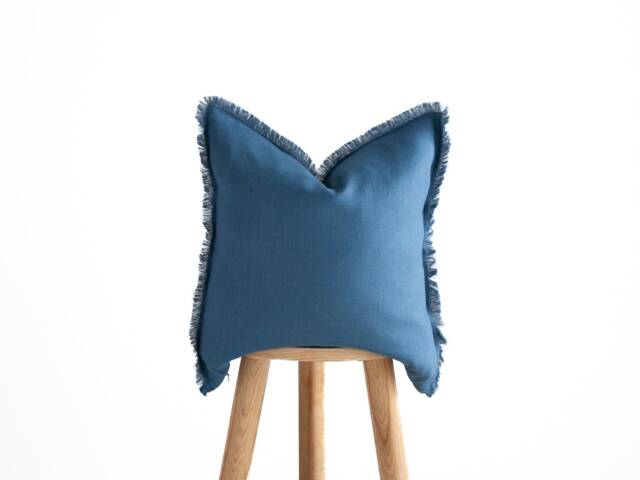 Blue Fringe Linen Pillowcase - Handmade, Stylish, Durable, & Comfortable - image 1