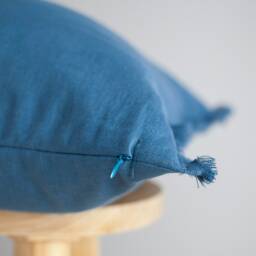 Blue Fringe Linen Pillowcase - Handmade, Stylish, Durable, & Comfortable - thumbnail 3