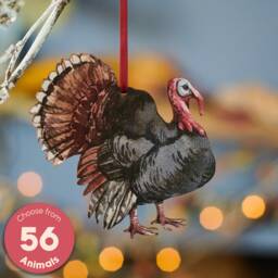 Watercolor Turkey Christmas Ornament - Birch Plywood Decoration