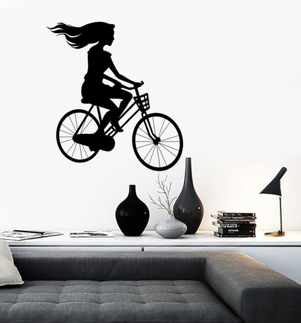 Wall Vinyl Decal Girl Riding A Bicycle Long Haired Beauty Decor Girl's Room Modern Sketch Home Art - #1167Dz - image 1