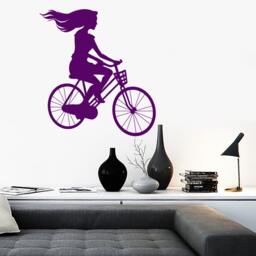 Wall Vinyl Decal Girl Riding A Bicycle Long Haired Beauty Decor Girl's Room Modern Sketch Home Art - #1167Dz - thumbnail 2