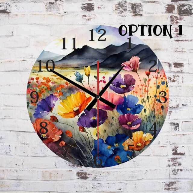 Wildflower Glass Or Mdf Wall Clock - Quiet, 20cm 30cm, Floral Home Decor - image 1