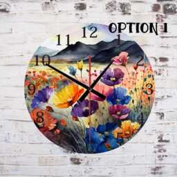 Wildflower Glass Or Mdf Wall Clock - Quiet, 20cm 30cm, Floral Home Decor - thumbnail 1