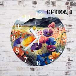 Wildflower Glass Or Mdf Wall Clock - Quiet, 20cm 30cm, Floral Home Decor - thumbnail 2