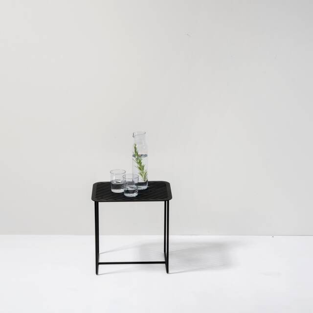 Side Table Made Of Black Metal With Gridded Top Can Be Used As Coffee Or Nightstand - image 1