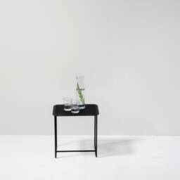 Side Table Made Of Black Metal With Gridded Top Can Be Used As Coffee Or Nightstand